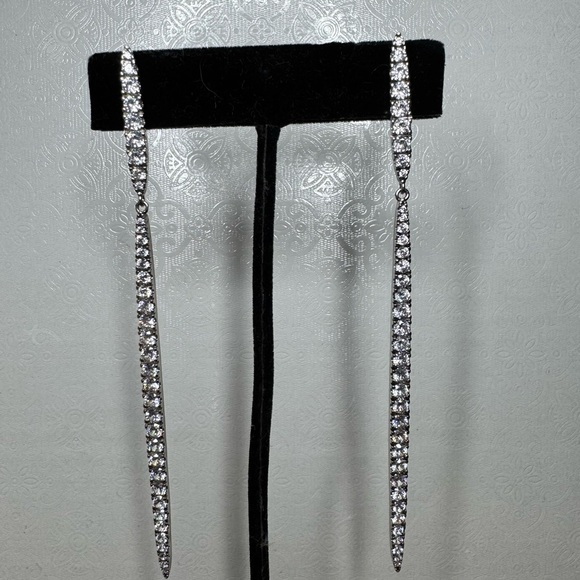 Sterling silver and CZ dangle bar post earrings - Picture 11 of 13